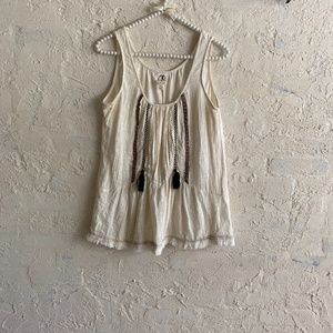 Anthropologie One September Cream Tank Top Fringe